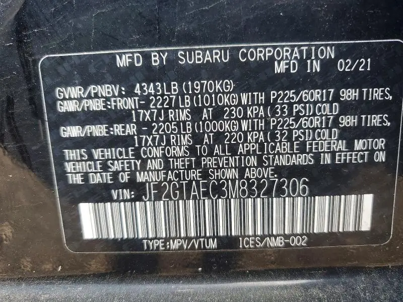 2021 SUBARU CROSSTREK PREMIUM  