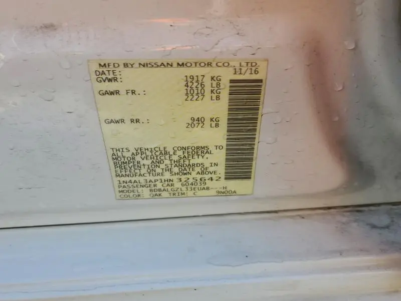 2017 NISSAN ALTIMA 2.5  