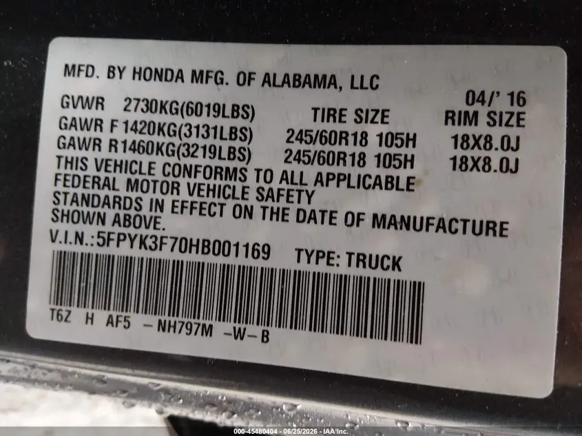 2017 HONDA RIDGELINE RTL-E