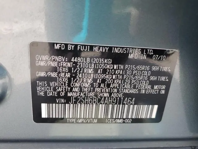 2010 SUBARU FORESTER XS  