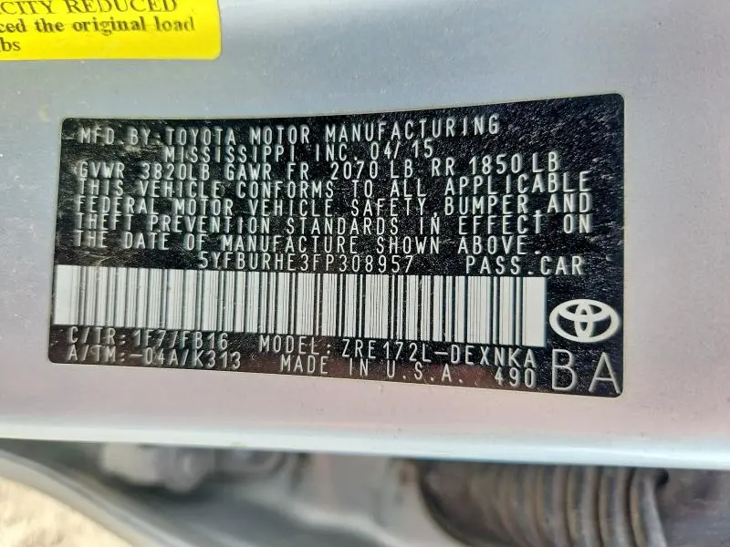 2015 TOYOTA COROLLA LE  