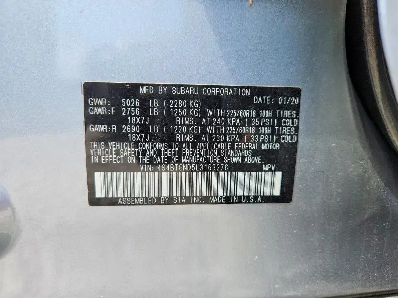 2020 SUBARU OUTBACK LIMITED XT  