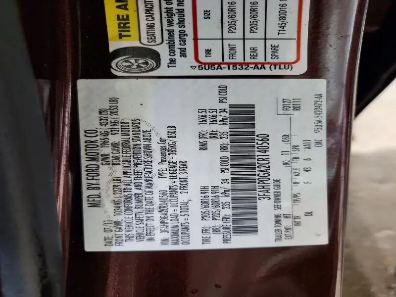 2012 FORD FUSION S  