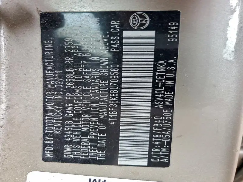 2011 TOYOTA CAMRY BASE  