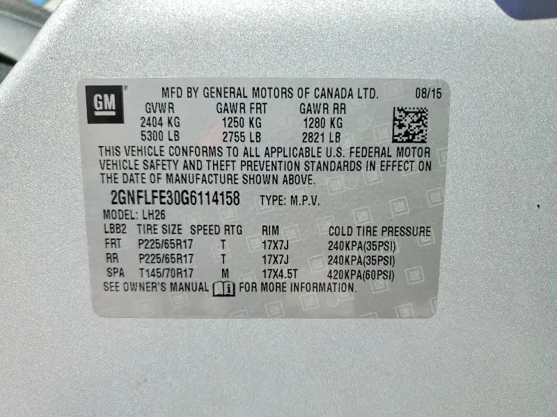 2016 CHEVROLET EQUINOX LT  