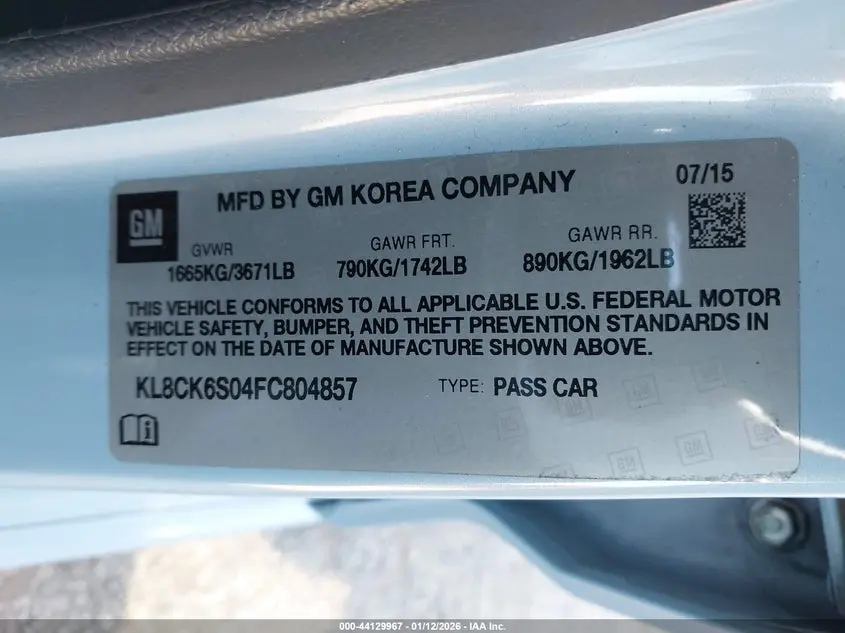 2015 CHEVROLET SPARK EV 1LT