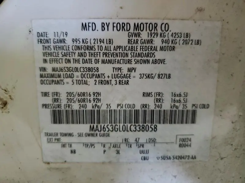 2020 FORD ECOSPORT SE  