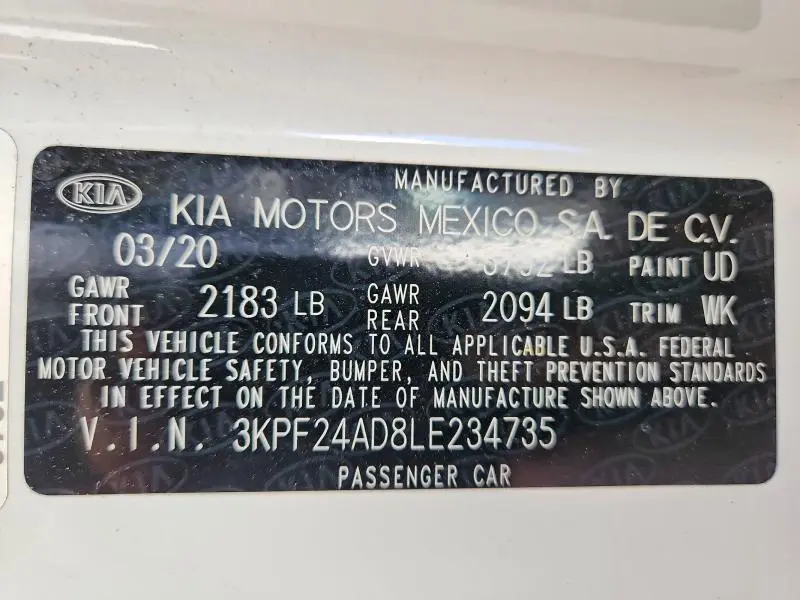 2020 KIA FORTE LXS  