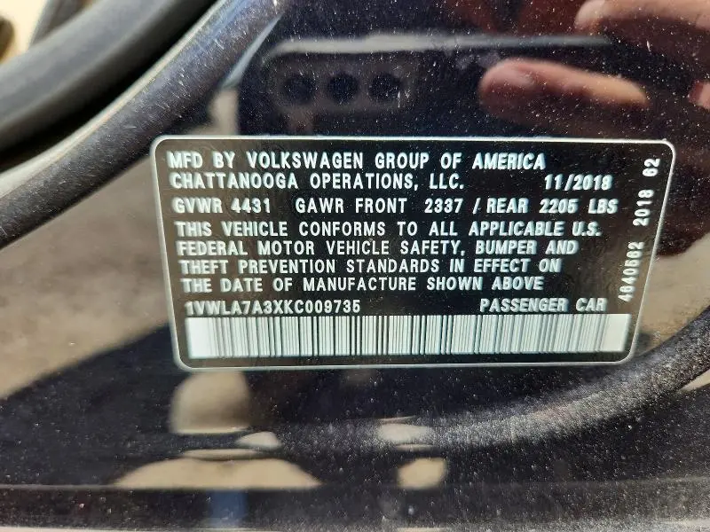 2019 VOLKSWAGEN PASSAT WOLFSBURG  