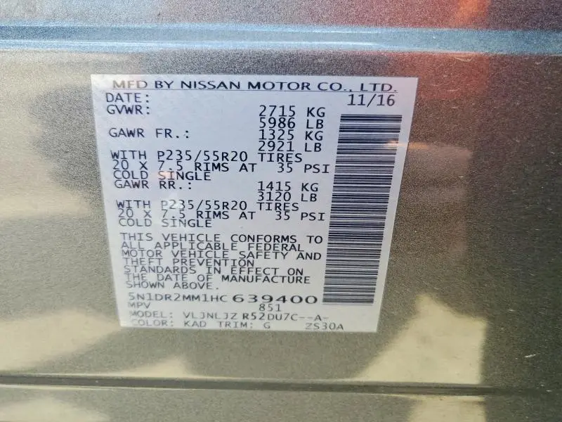 2017 NISSAN PATHFINDER PLATINUM  