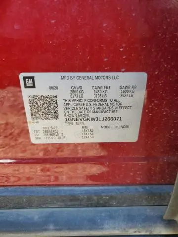 2020 CHEVROLET TRAVERSE LT  