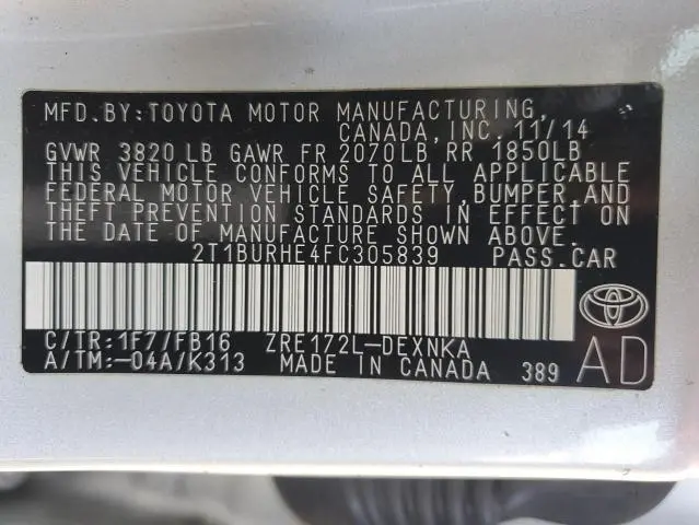 2015 TOYOTA COROLLA L  