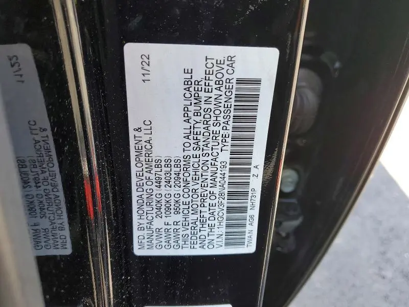 2022 HONDA ACCORD HYBRID SPORT  