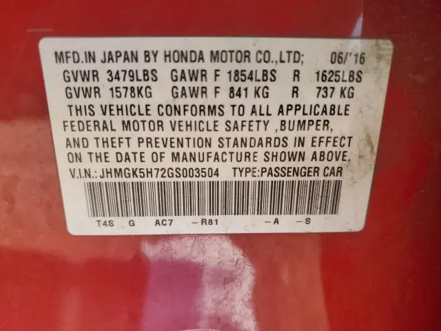 2016 HONDA FIT EX  
