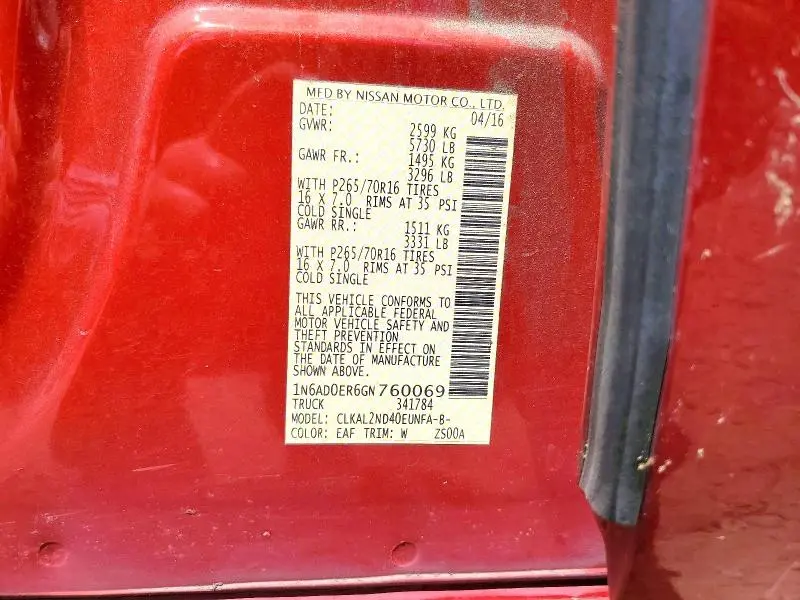 2016 NISSAN FRONTIER SV  