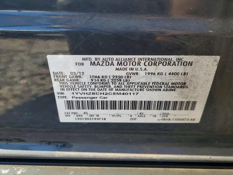2012 MAZDA 6 I  
