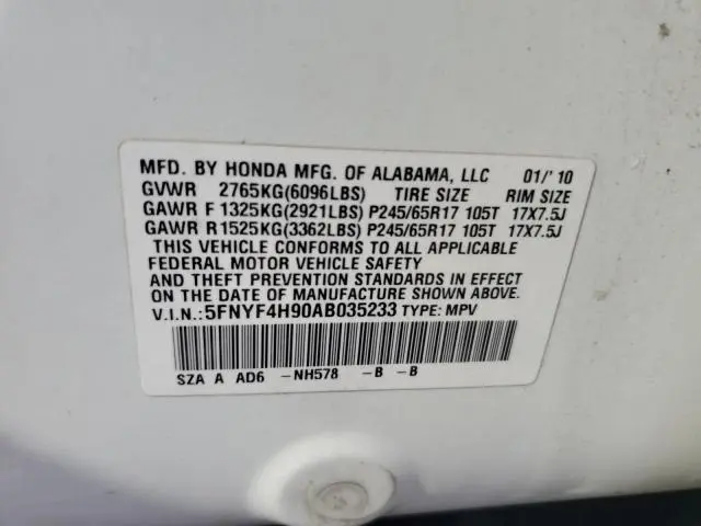 2010 HONDA PILOT TOURING  