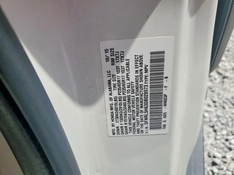 2016 HONDA ODYSSEY EXL  