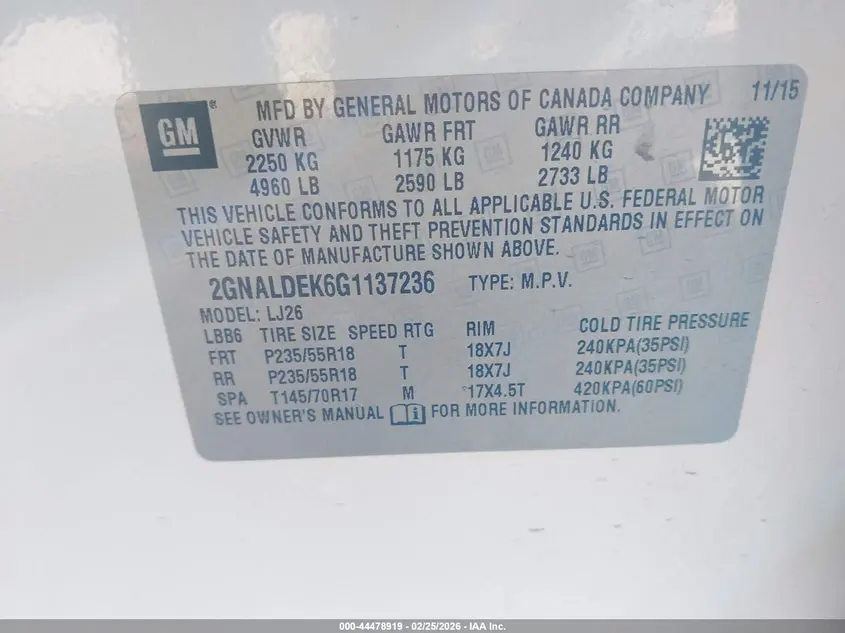 2016 CHEVROLET EQUINOX LTZ