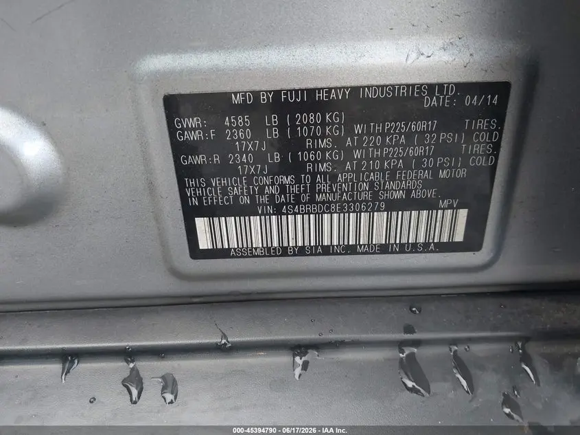 2014 SUBARU OUTBACK 2.5I PREMIUM