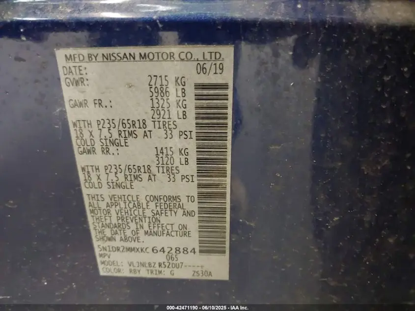 2019 NISSAN PATHFINDER S