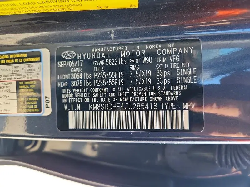 2018 HYUNDAI SANTA FE LIMITED ULTIMATE  