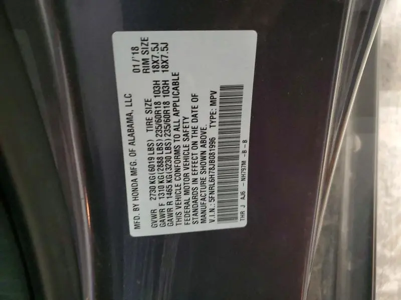 2018 HONDA ODYSSEY EXL  