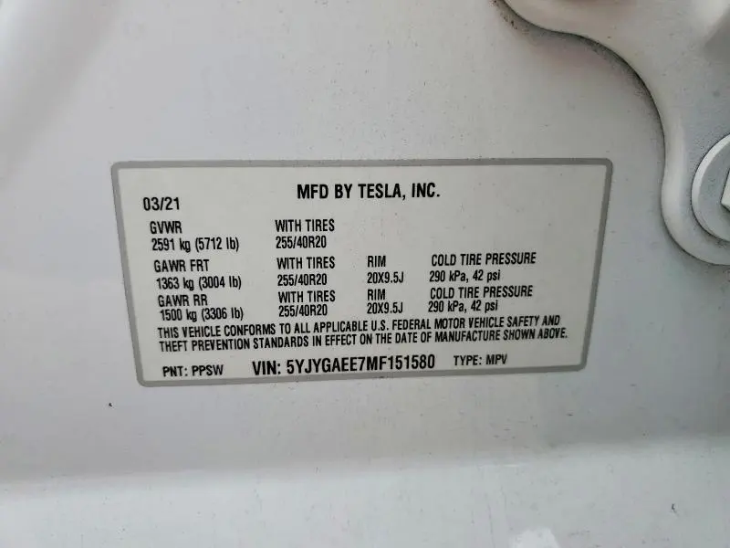2021 TESLA MODEL Y   