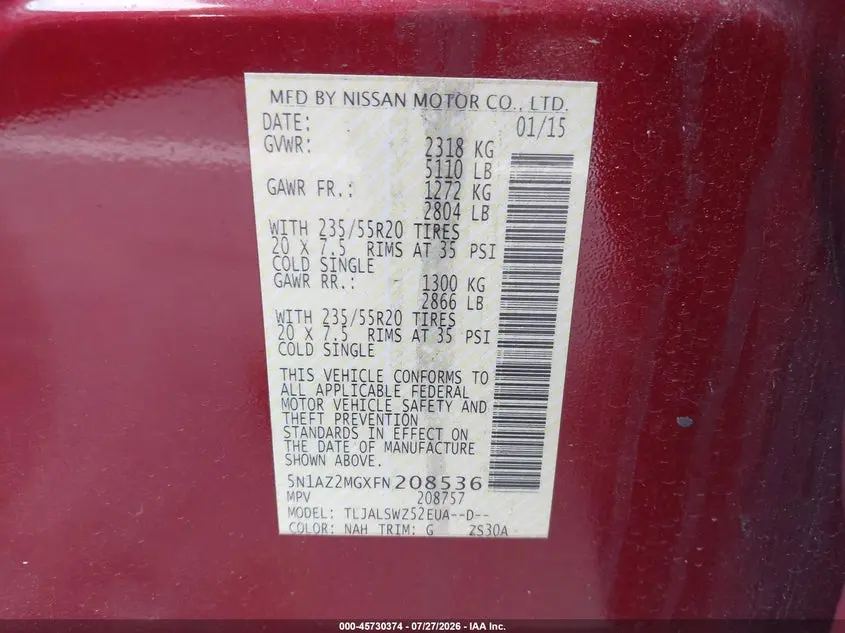 2015 NISSAN MURANO PLATINUM