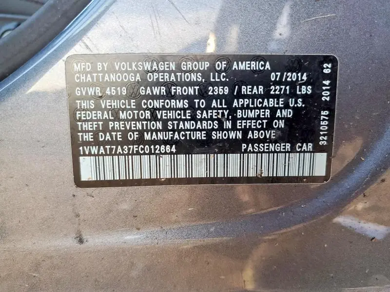 2015 VOLKSWAGEN PASSAT S  