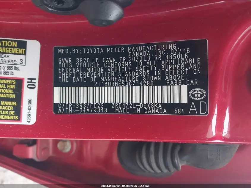 2016 TOYOTA COROLLA S PLUS