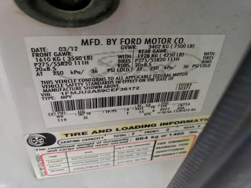 2012 FORD EXPEDITION LIMITED  