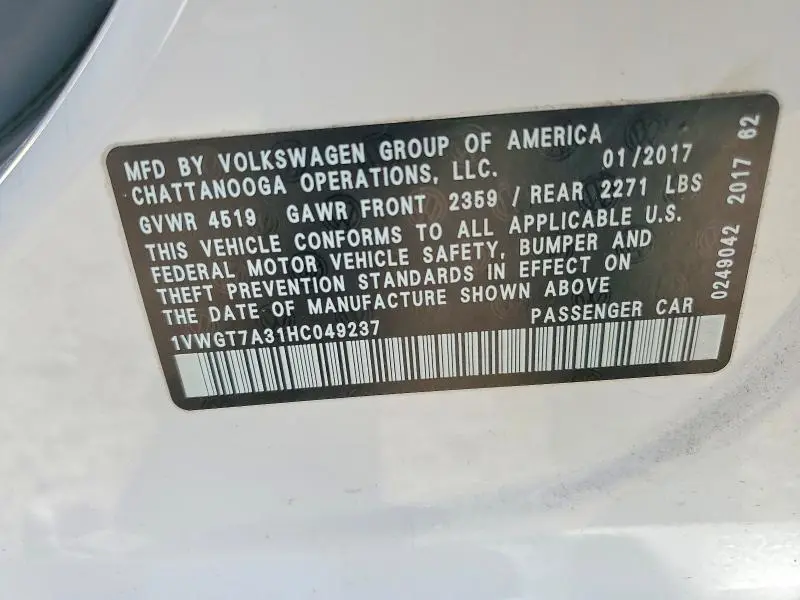 2017 VOLKSWAGEN PASSAT SE  