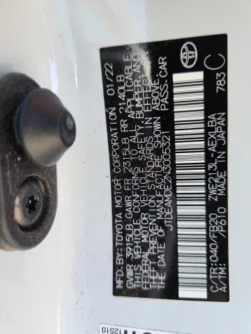 2022 TOYOTA COROLLA LE  