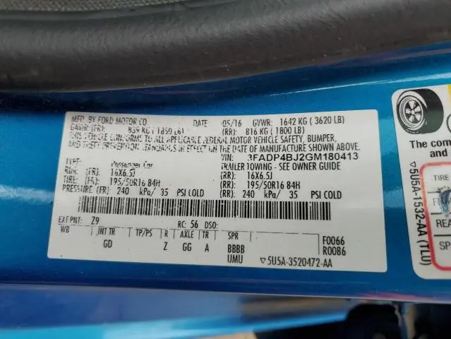2016 FORD FIESTA SE  