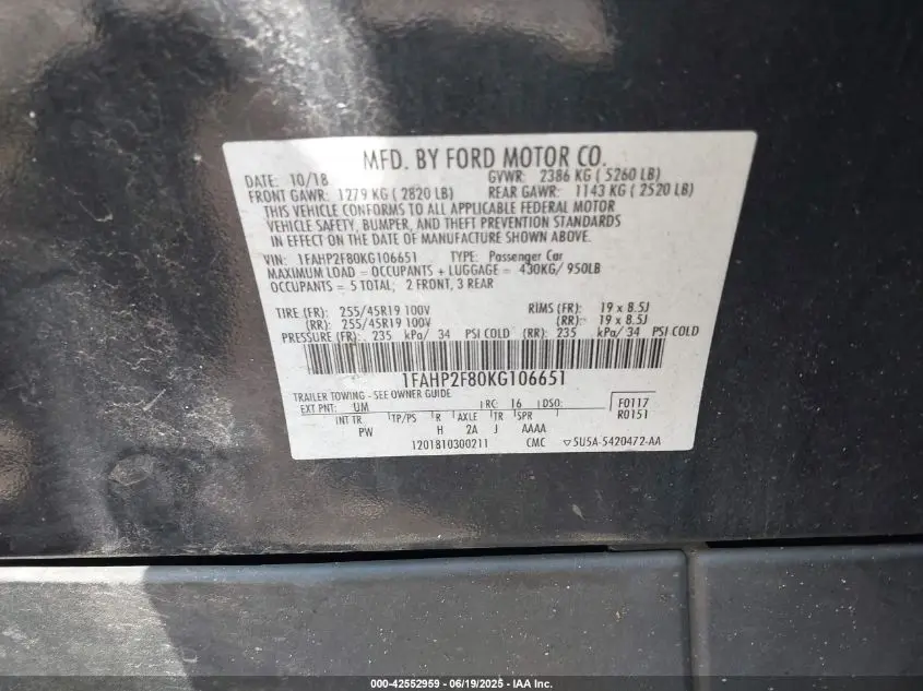 2019 FORD TAURUS LIMITED