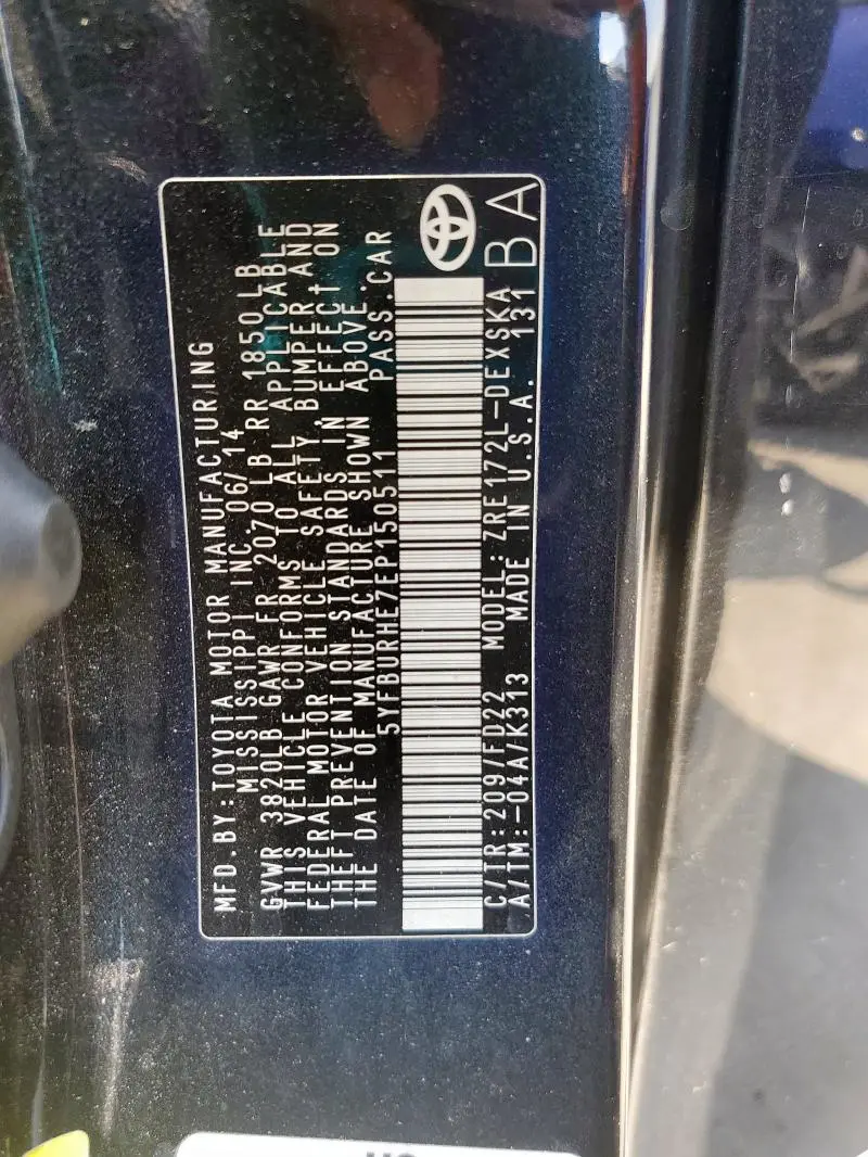 2014 TOYOTA COROLLA L  