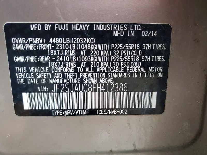 2015 SUBARU FORESTER 2.5I TOURING  