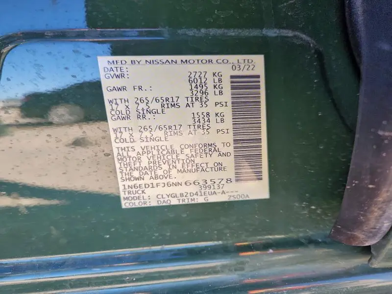 2022 NISSAN FRONTIER SV  