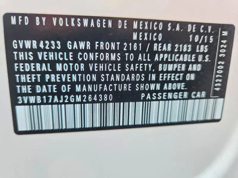2016 VOLKSWAGEN JETTA SPORT  