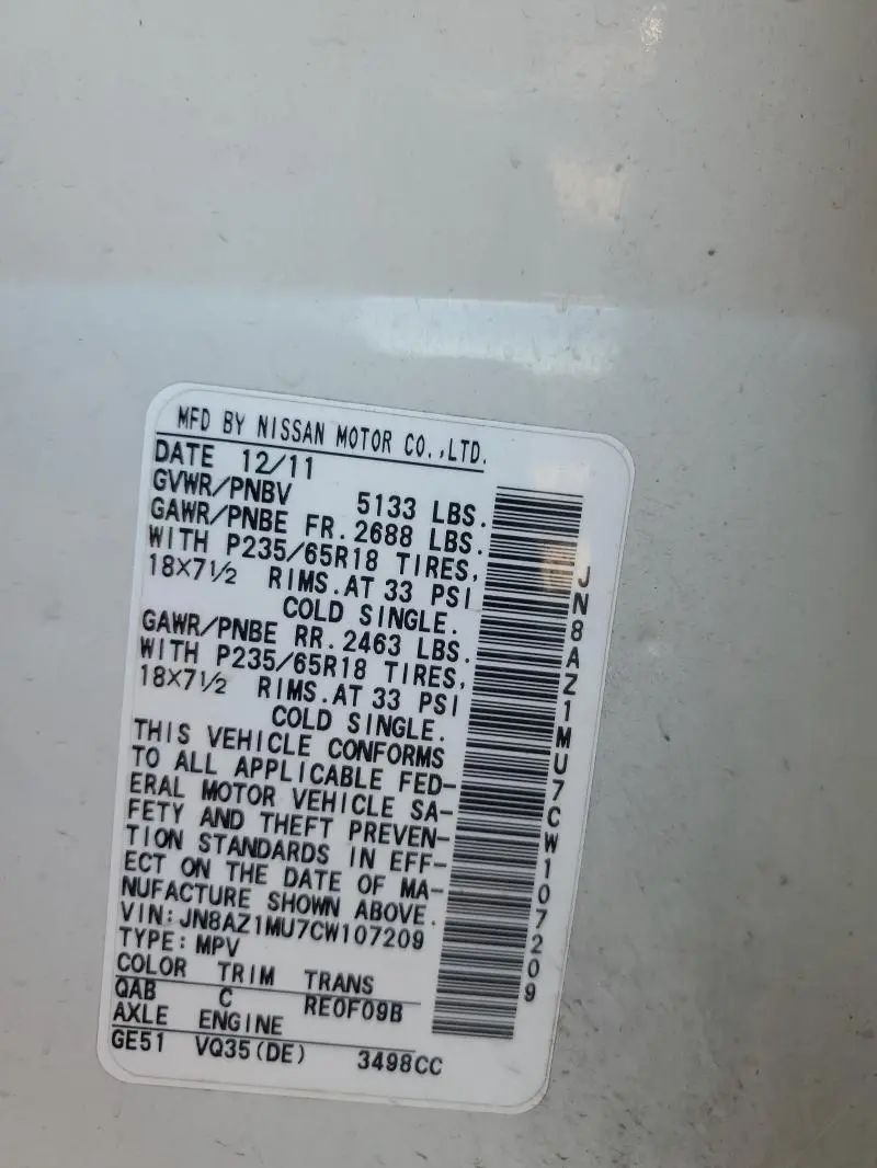 2012 NISSAN MURANO S  