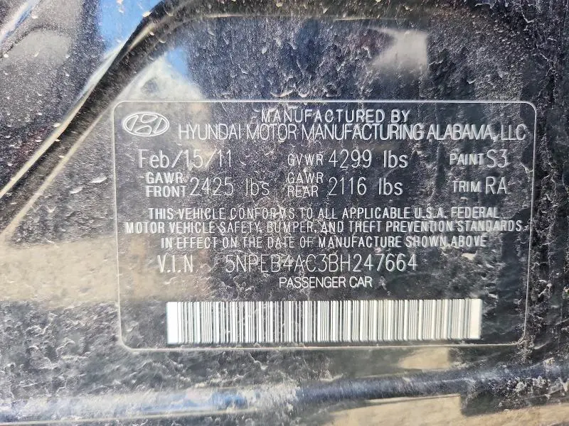 2011 HYUNDAI SONATA GLS  