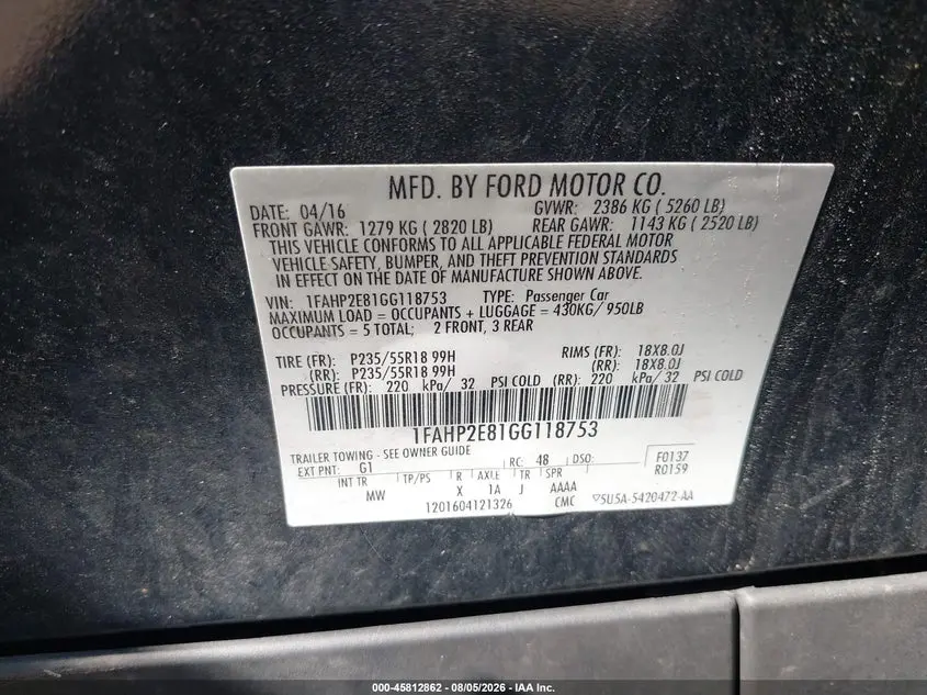 2016 FORD TAURUS SEL