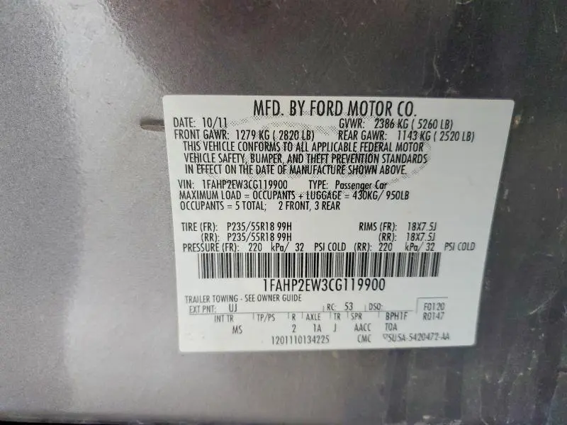 2012 FORD TAURUS SEL  