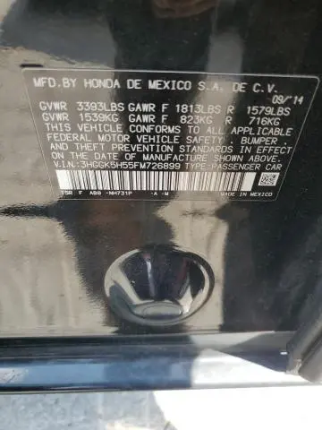 2015 HONDA FIT LX  