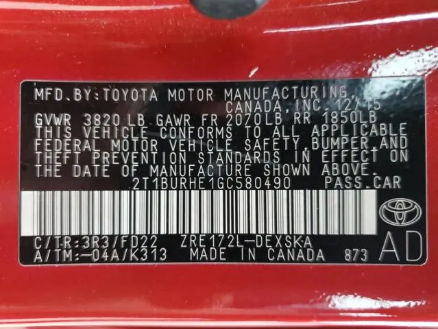 2016 TOYOTA COROLLA L  