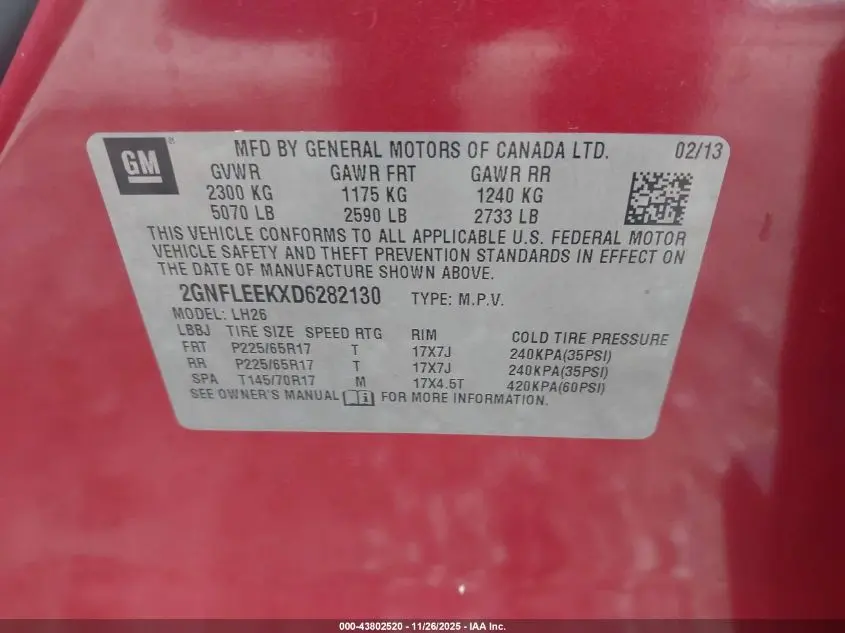 2013 CHEVROLET EQUINOX 1LT