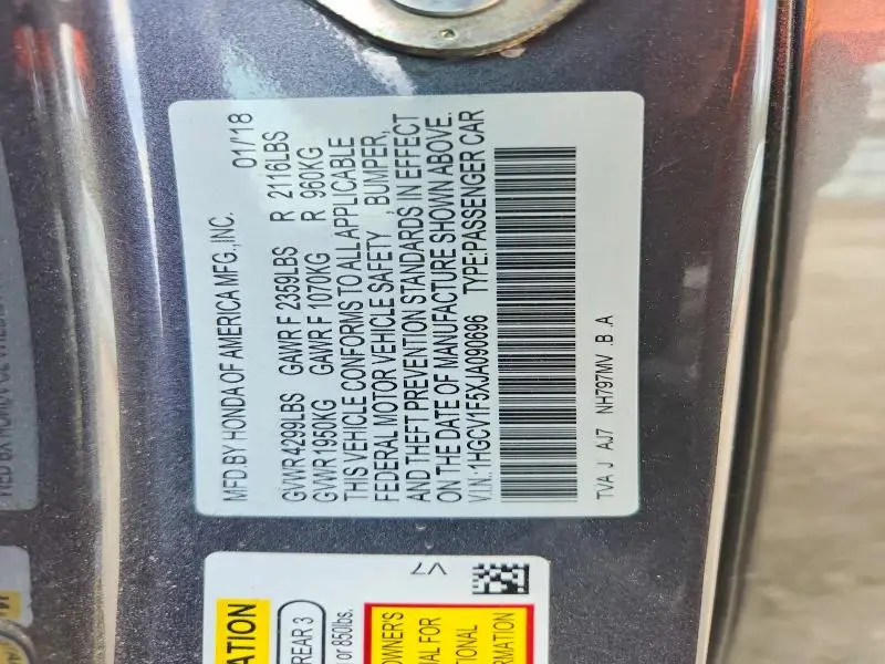 2018 HONDA ACCORD EXL  