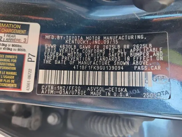 2016 TOYOTA CAMRY LE  