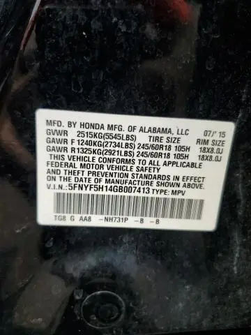 2016 HONDA PILOT LX  